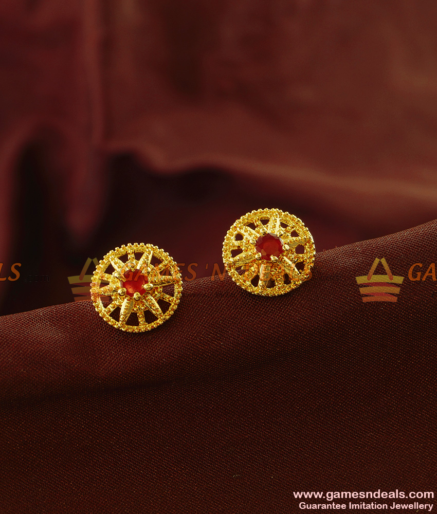 ER841 - Cute Daily Wear Single Red Stone Stud Design for Women