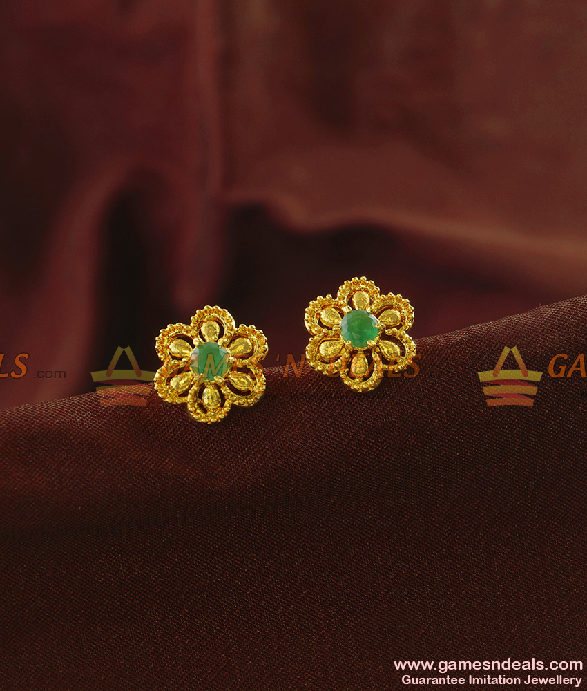 ER844 - Cute Daily Wear Single Emerald Stone Stud Design for Women ER844 - Cute Daily Wear Single Emerald Stone Stud Design for Women