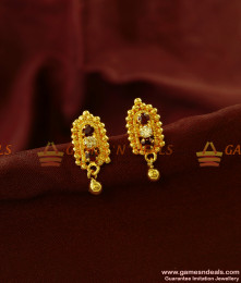 ER853 - Kerala Pattern Unpolished Emerald Stone Earrings for Women