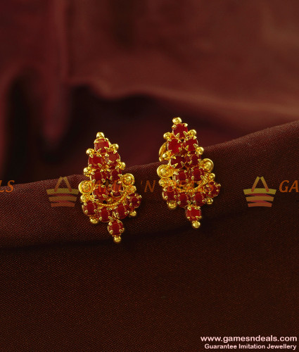 ER859 Ruby AD Stone South Indian Imitation Stud Daily Wear Jewellery