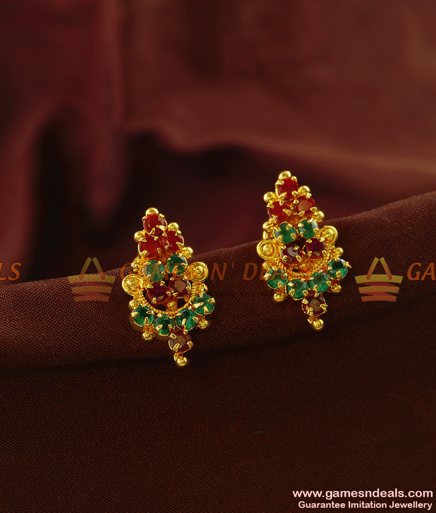 ER860 - Multicolor AD Stone South Indian Imitation Stud Daily Wear Jewellery