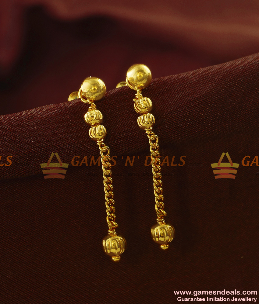 Gold Plated Long Drop Earring Gold Plated Stud Two In One Earring indian style 
