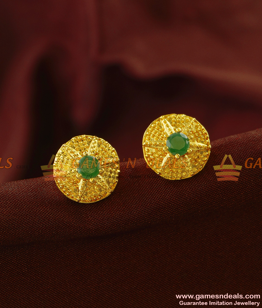 ER868 - Daily Wear Single Green Stone Stud Design for Women