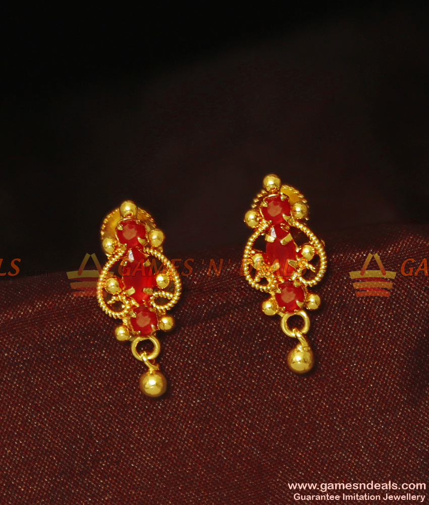 ER889 - Elegant Design Small Full Ruby Stone Earrings Online