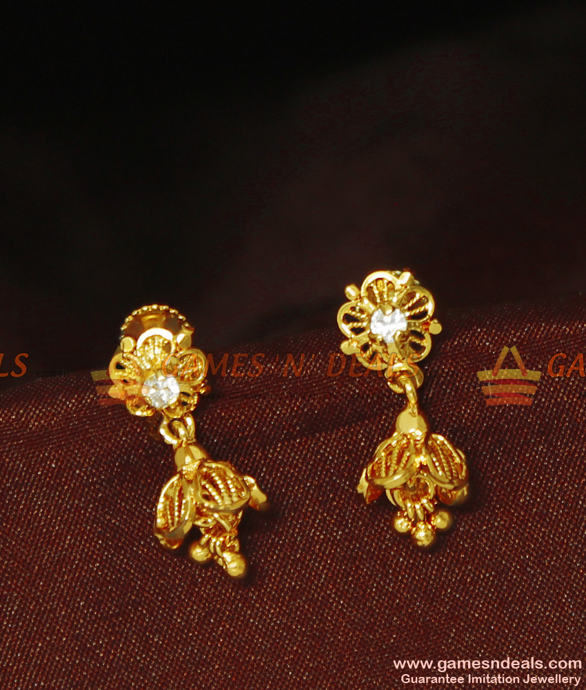 ER891 - White Stone Small Jhumki for Daily Use| Express Shipping