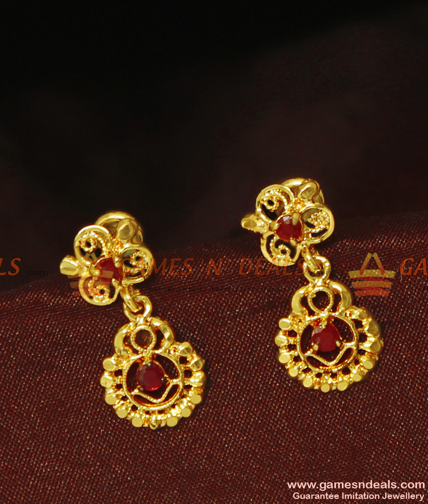 ER893 - Ruby Stone Small Danglers for Daily Use| Express Shipping