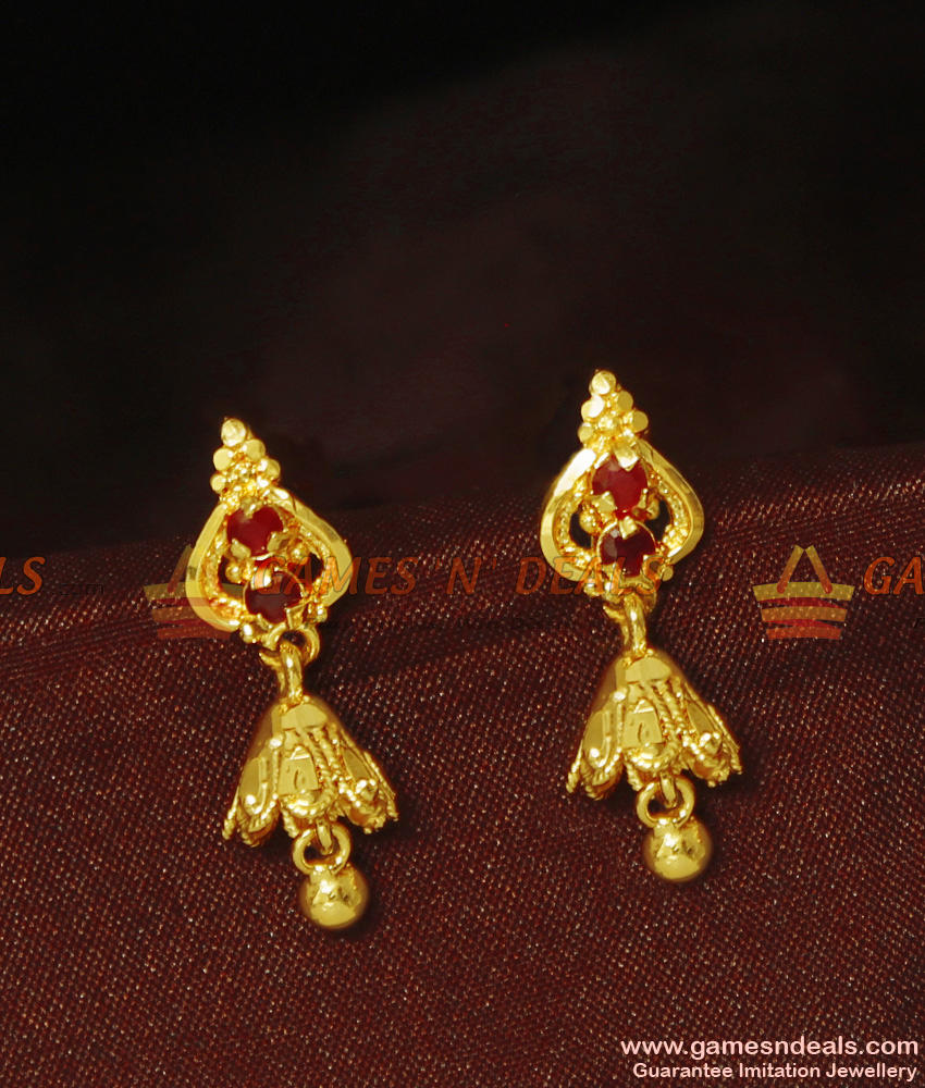 ER894 - Red Stone Small Jhumki for Daily Use| Express Shipping ER894 - Red Stone Small Jhumki for Daily Use| Express Shipping