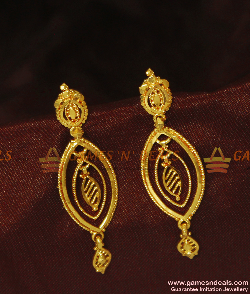 ER922 - Hoop Type Danglers Pure Gold Plated Kerala Earring Design ER922 - Hoop Type Danglers Pure Gold Plated Kerala Earring Design