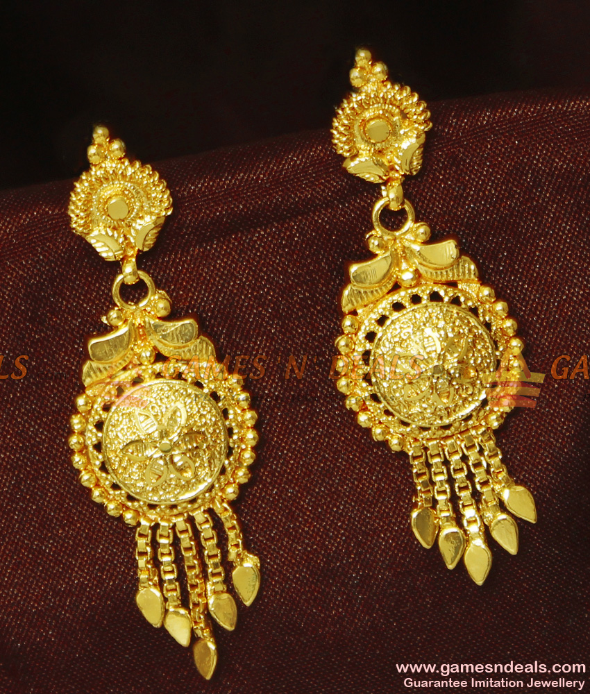 Gold Tone Danglers Pure Gold Plated Kerala Earring Design | ER930 Gold Tone Danglers Pure Gold Plated Kerala Earring Design | ER930