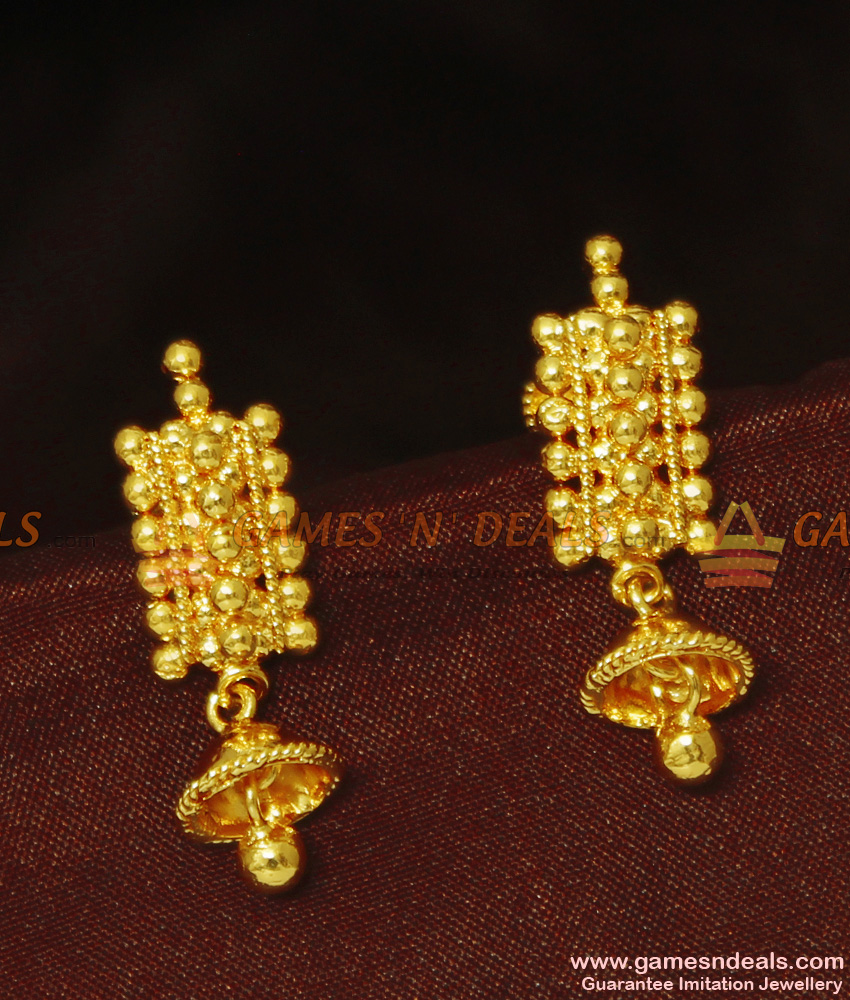 One Gram Gold Cute Daily Wear Plain Stud with Beads