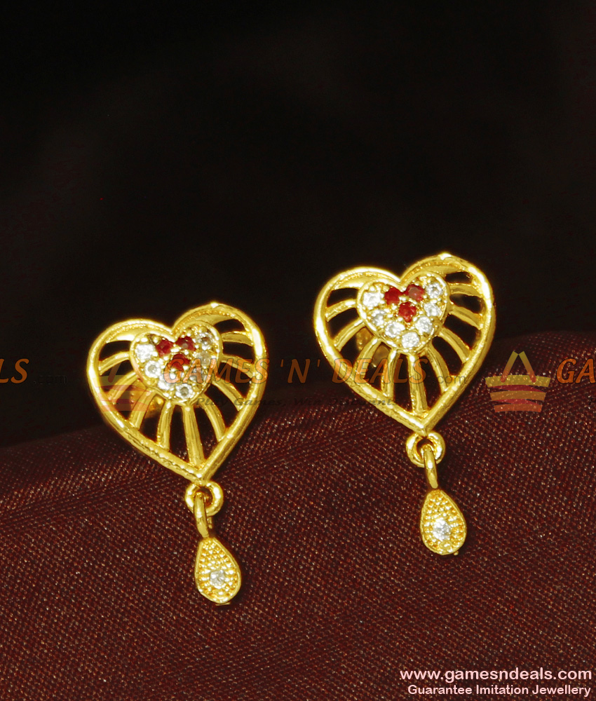 Heart Shaped Ruby Red White Stone Medium Stud Design ER953 Heart Shaped Ruby Red White Stone Medium Stud Design ER953