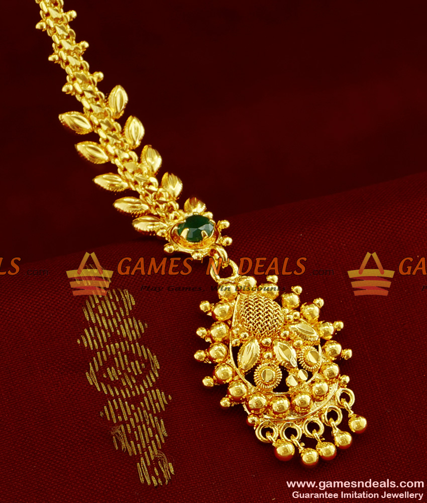 Traditional Gold Plated Emerald Stone Maang Tikka for Women