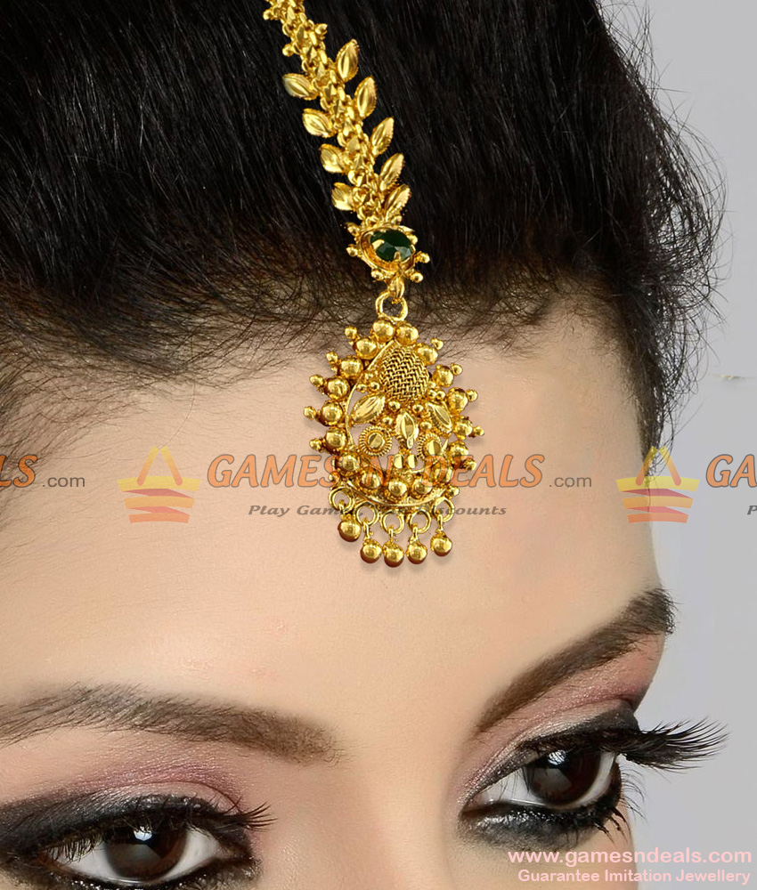 Traditional Gold Plated Emerald Stone Maang Tikka for Women