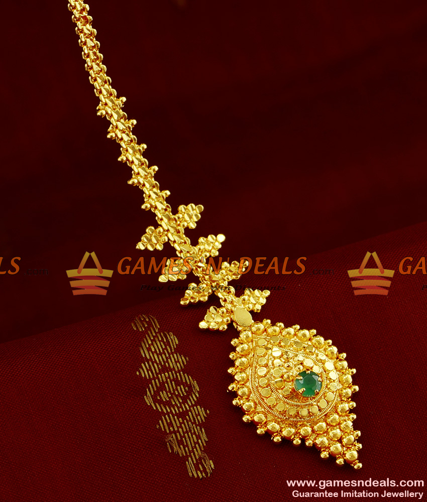 Semi Precious Emerald Stone Maang Tikka for Women and Girls