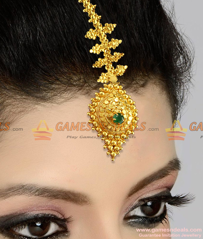 Semi Precious Emerald Stone Maang Tikka for Women and Girls