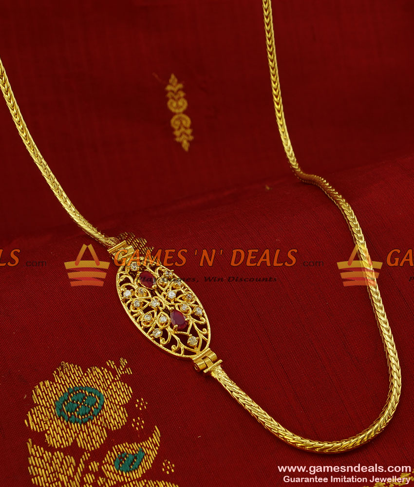 MCH012 - Ruby Stone Mogappu Dollar Daily Wear Thali Saradu Knitted Chain