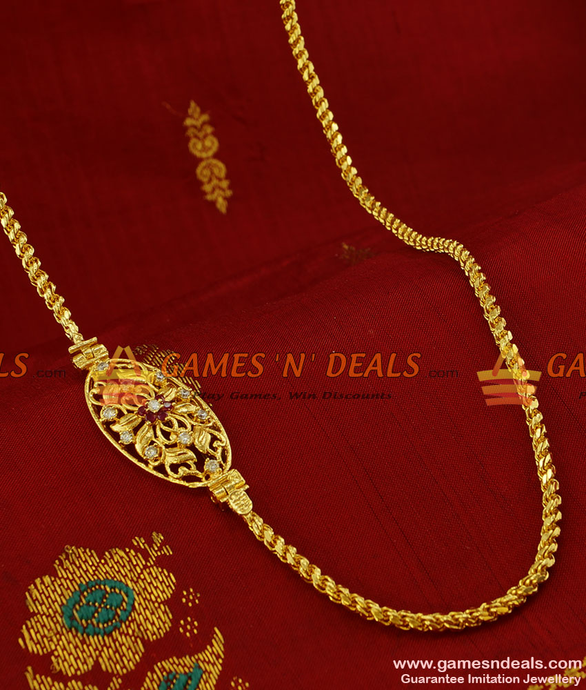 MCH014 - Ruby Stone Mogappu Dollar Daily Wear Thali Saradu Twisted Chain