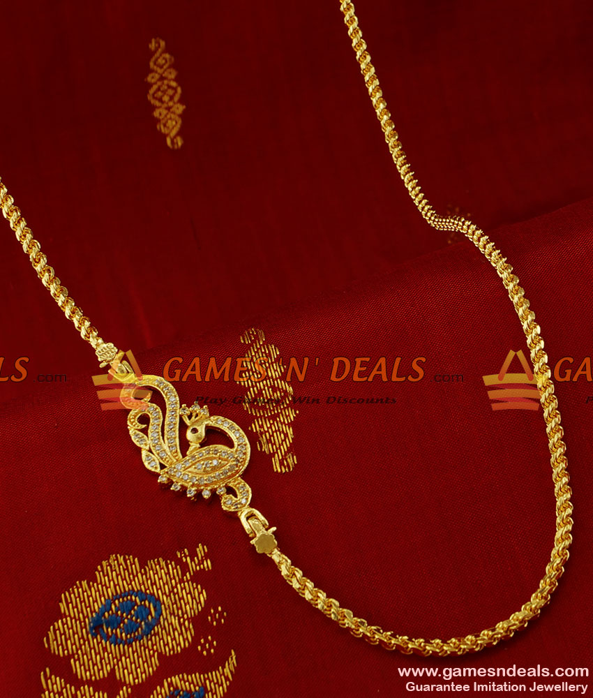 MCH016 - AD Stone Peacock Mogappu Dollar Daily Wear Thali Saradu Twisted Chain