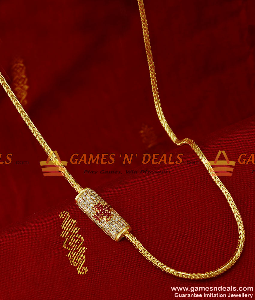MCH028 - Flower Design Zircon Stone Mogappu Chain Attractive South Indian Imitation Jewelry