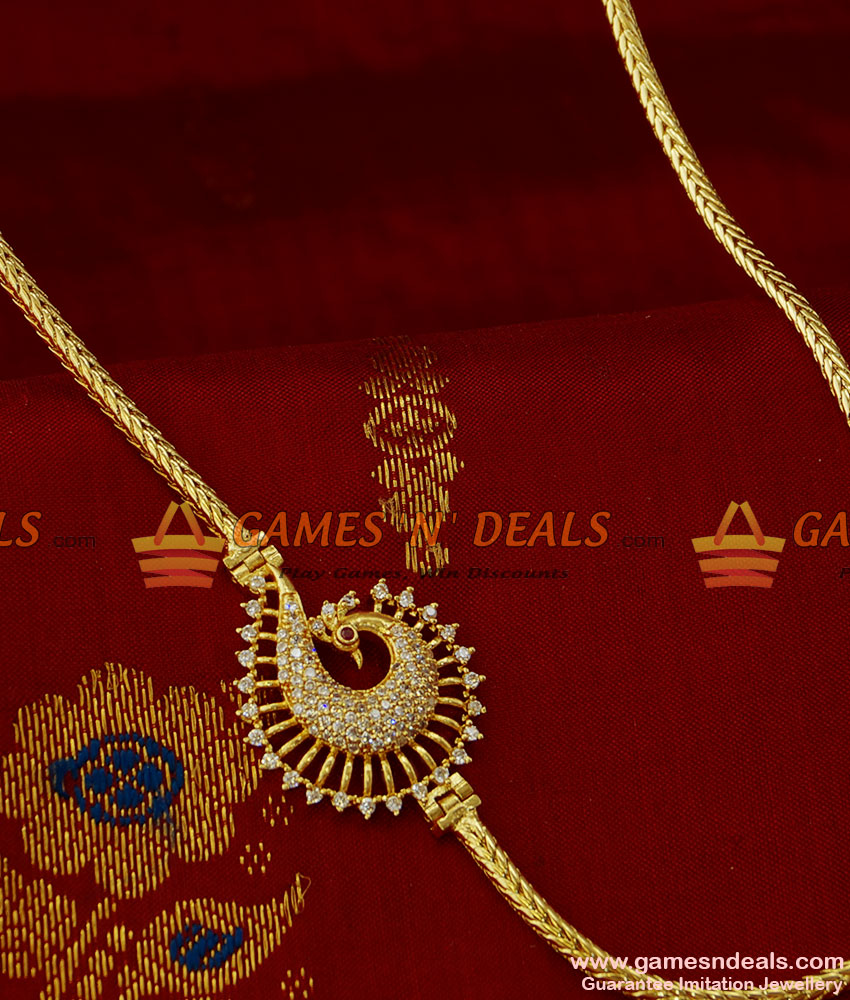 MCH031 - AD Stone Peacock Mogappu Dollar Daily Wear Thali Saradu Knitted Chain