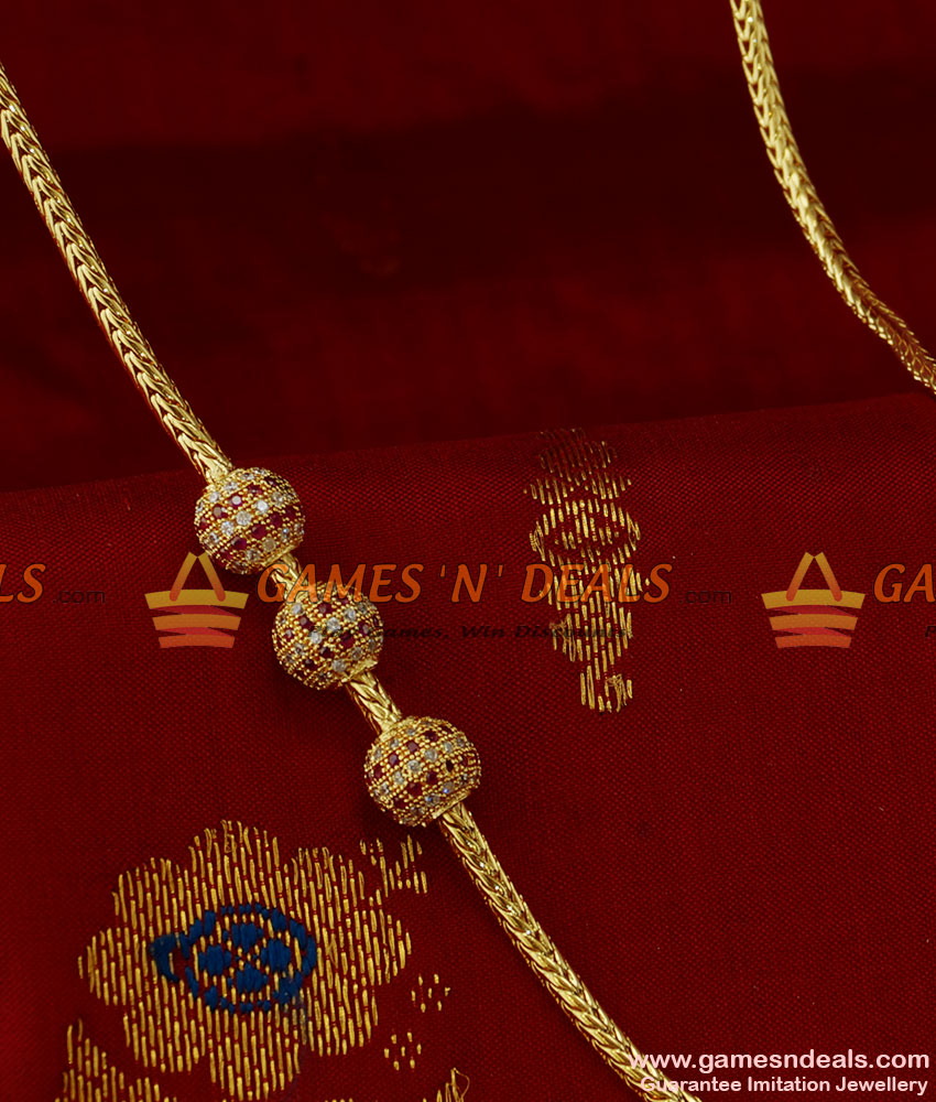 MCH033 - Beaded Zircon Stone Mogappu Chain Attractive South Indian Imitation Jewelry