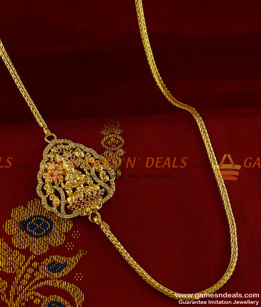MCH040 - Grand Lakshmi Dollar Full Zircon Stone Mogappu Daily Wear Knitted Chain