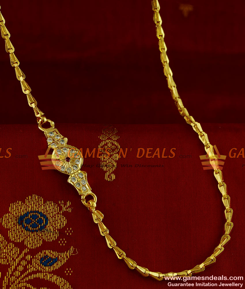 MCH048 - Aiympon AD Stone Mogappu Dollar Daily Wear Wheat Chain Design