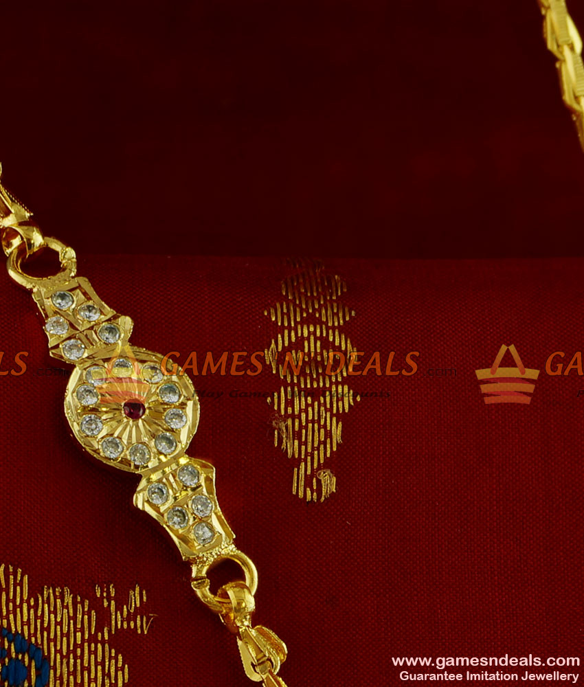 MCH048 - Aiympon AD Stone Mogappu Dollar Daily Wear Wheat Chain Design