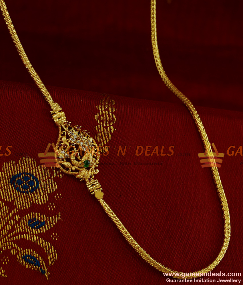 MCH053 - AD Stone Peacock Mogappu Dollar Daily Wear Thali Saradu Twisted Chain