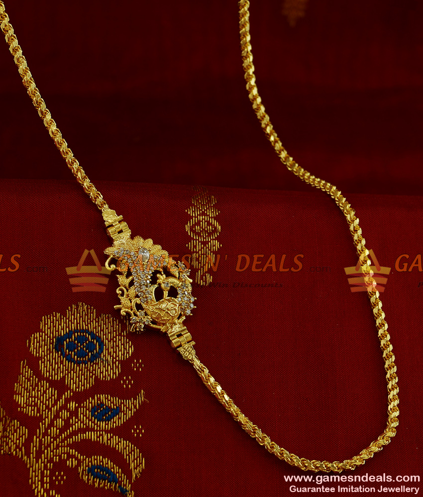 Mugappu Poun Chain Rate MCH055 White AD Stone Peacock Mogappu