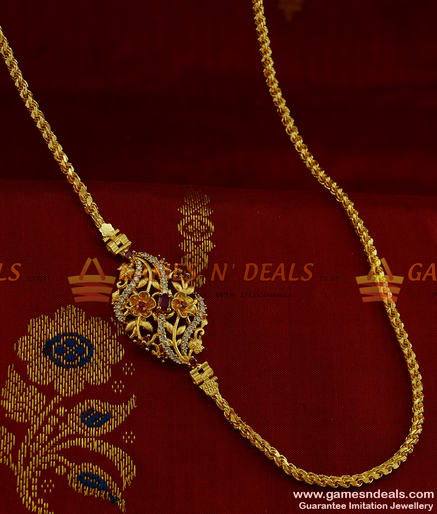 MCH056 - Beautiful Ruby Stone Flower Mogappu Dollar Daily Wear Thali Saradu Chain