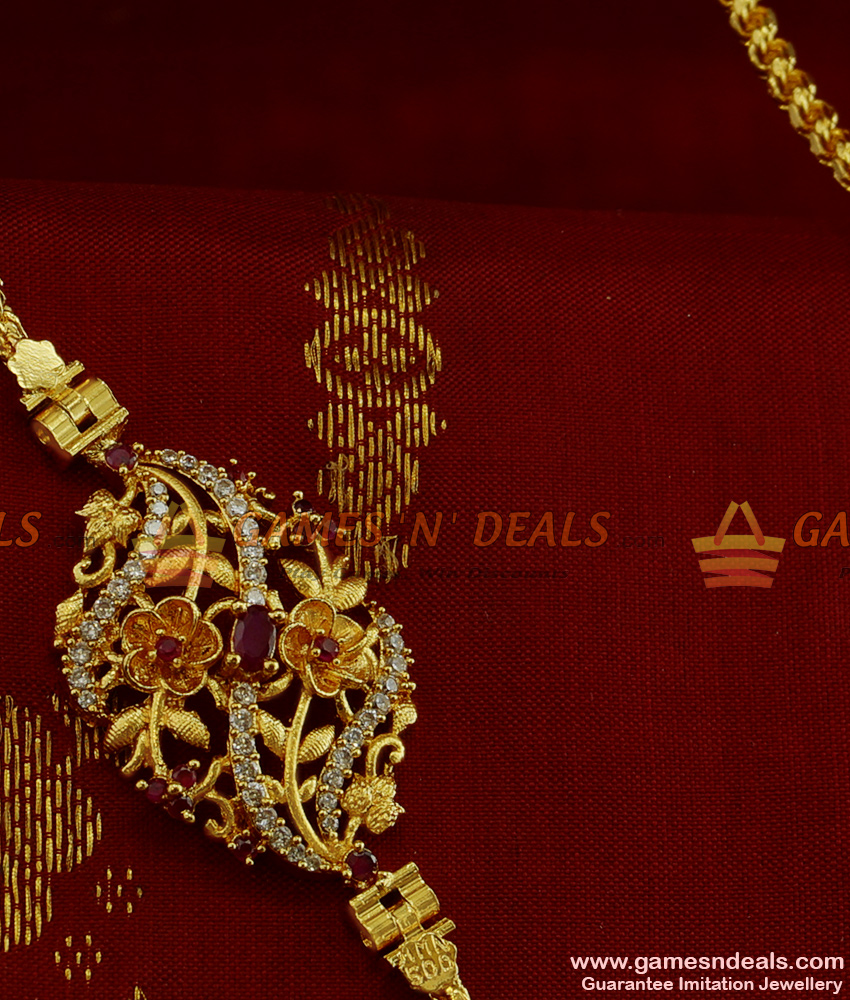 MCH056 - Beautiful Ruby Stone Flower Mogappu Dollar Daily Wear Thali Saradu Chain