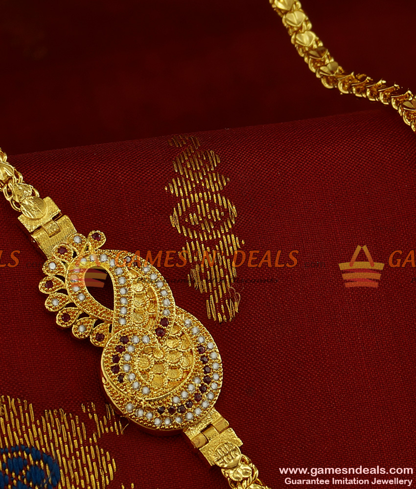 MCH062 - Traditional Gold Plated Dollar With AD Stones Mogappu Chain