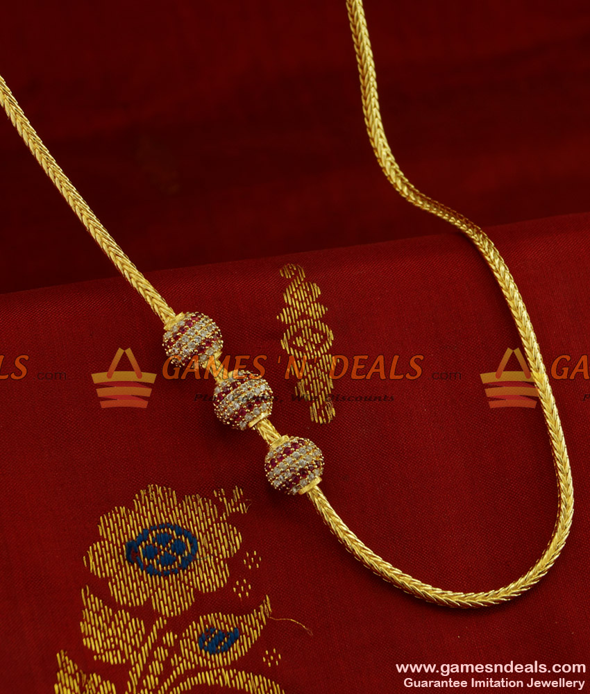 MCH072 - Beaded Zircon Stone Mogappu Chain Attractive South Indian Imitation Jewelry