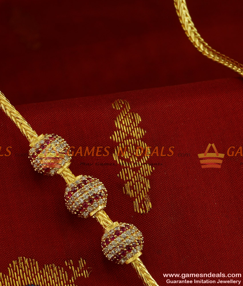 MCH072 - Beaded Zircon Stone Mogappu Chain Attractive South Indian Imitation Jewelry