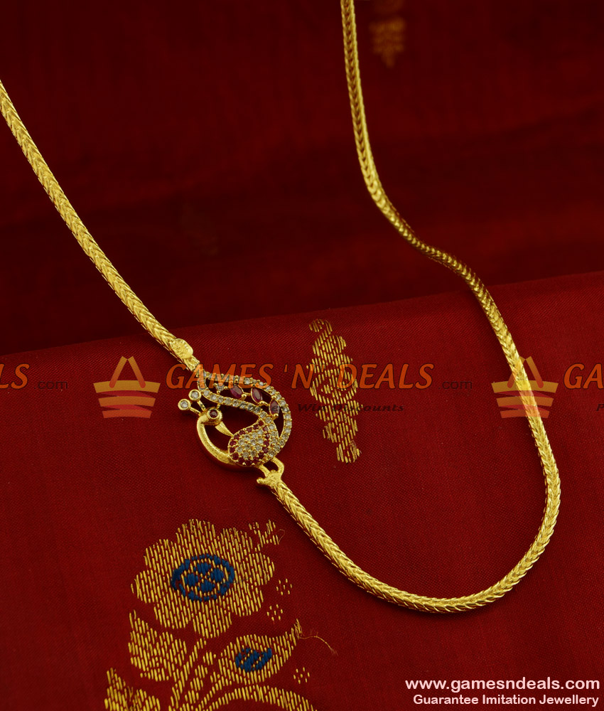 MCH073 - AD Stone Peacock Mogappu Dollar Daily Wear Thali Saradu Chain