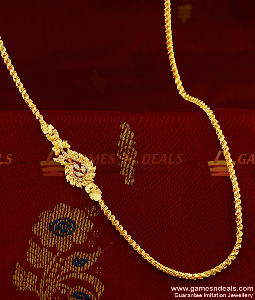 Chidambaraa 1 Gram Micro Gold Plated White AD Stone Mugappu Chain MCH089 Chidambaraa 1 Gram Micro Gold Plated White AD Stone Mugappu Chain MCH089