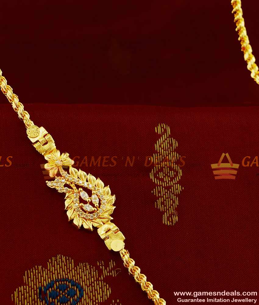 Chidambaraa 1 Gram Micro Gold Plated White AD Stone Mugappu Chain MCH089