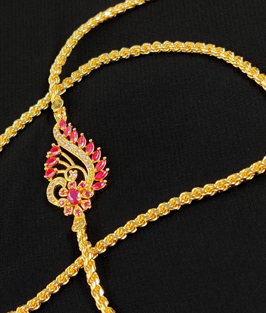 One Gram Micro Gold Plated South Indian Designer Peacock Mugappu Chain for Women and Girl MCH090