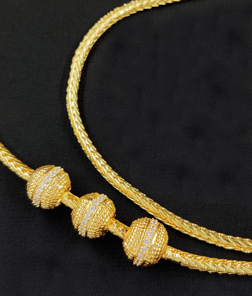  Traditional Design White Stone Round Ball Mugappu Chain MCH105