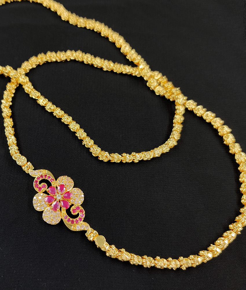 One Gram Micro Gold Plated Ruby AD Stone Mugappu Chain for Girls MCH109 One Gram Micro Gold Plated Ruby AD Stone Mugappu Chain for Girls MCH109
