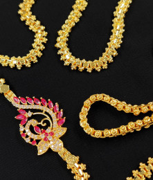 Real Gold Plated Imitation Jewelry Peacock Design Ruby Stone Mugappu MCH112 Real Gold Plated Imitation Jewelry Peacock Design Ruby Stone Mugappu MCH112