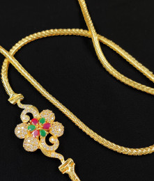 Sparkling Pink AD Stone Flower Mugappu Design Chain Buy Online MCH113 Sparkling Pink AD Stone Flower Mugappu Design Chain Buy Online MCH113