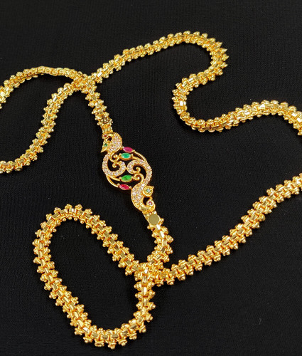 Daily Use Stone Peacock Dollar Side Pendant Mugappu Chain - Side Pendant Gold Chain Daily Use Stone Peacock Dollar Side Pendant Mugappu Chain - Side Pendant Gold Chain