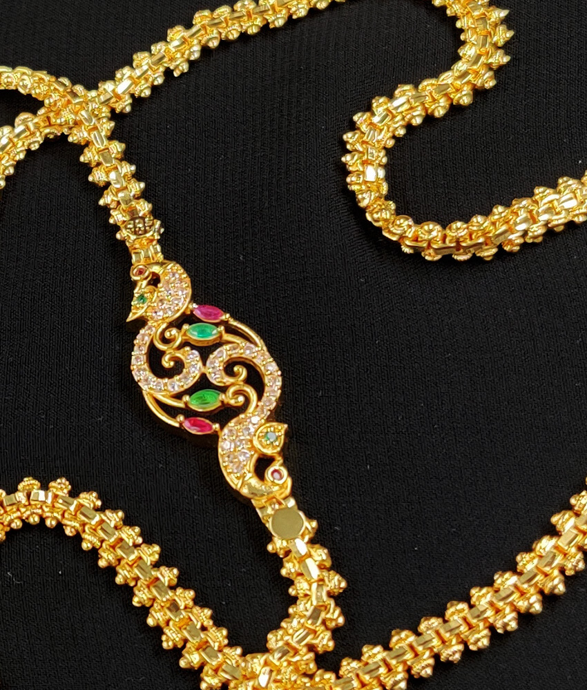 Double Peacock Ruby Stone Dollar Side Pendant Mugappu Chain MCH117 Double Peacock Ruby Stone Dollar Side Pendant Mugappu Chain MCH117