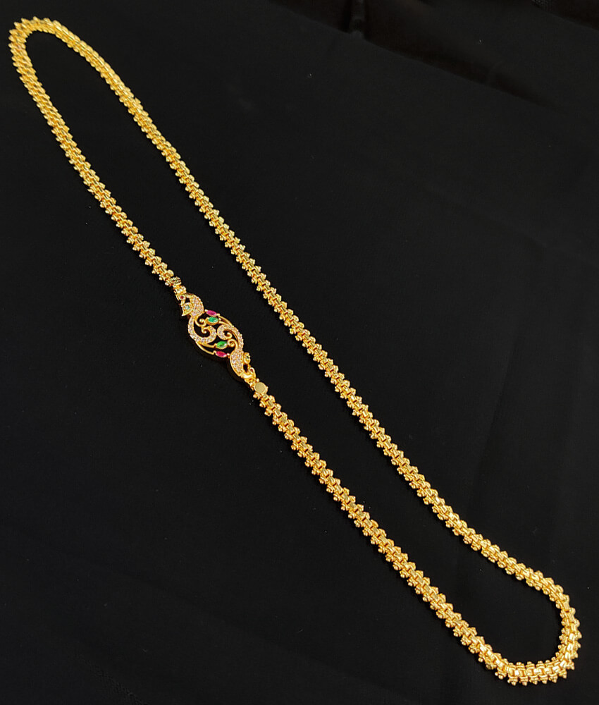 Double Peacock Ruby Stone Dollar Side Pendant Mugappu Chain MCH117 Double Peacock Ruby Stone Dollar Side Pendant Mugappu Chain MCH117