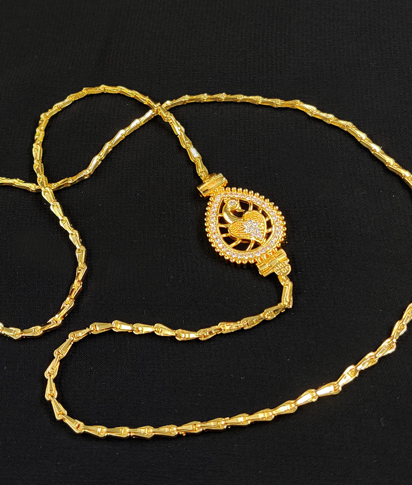 White Stone Single Side Pendant Gold Mugappu Design Wheat Chain MCH118 White Stone Single Side Pendant Gold Mugappu Design Wheat Chain MCH118