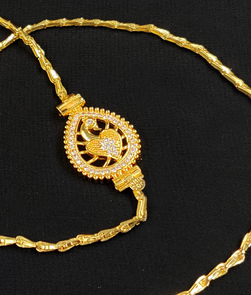White Stone Single Side Pendant Gold Mugappu Design Wheat Chain MCH118 White Stone Single Side Pendant Gold Mugappu Design Wheat Chain MCH118