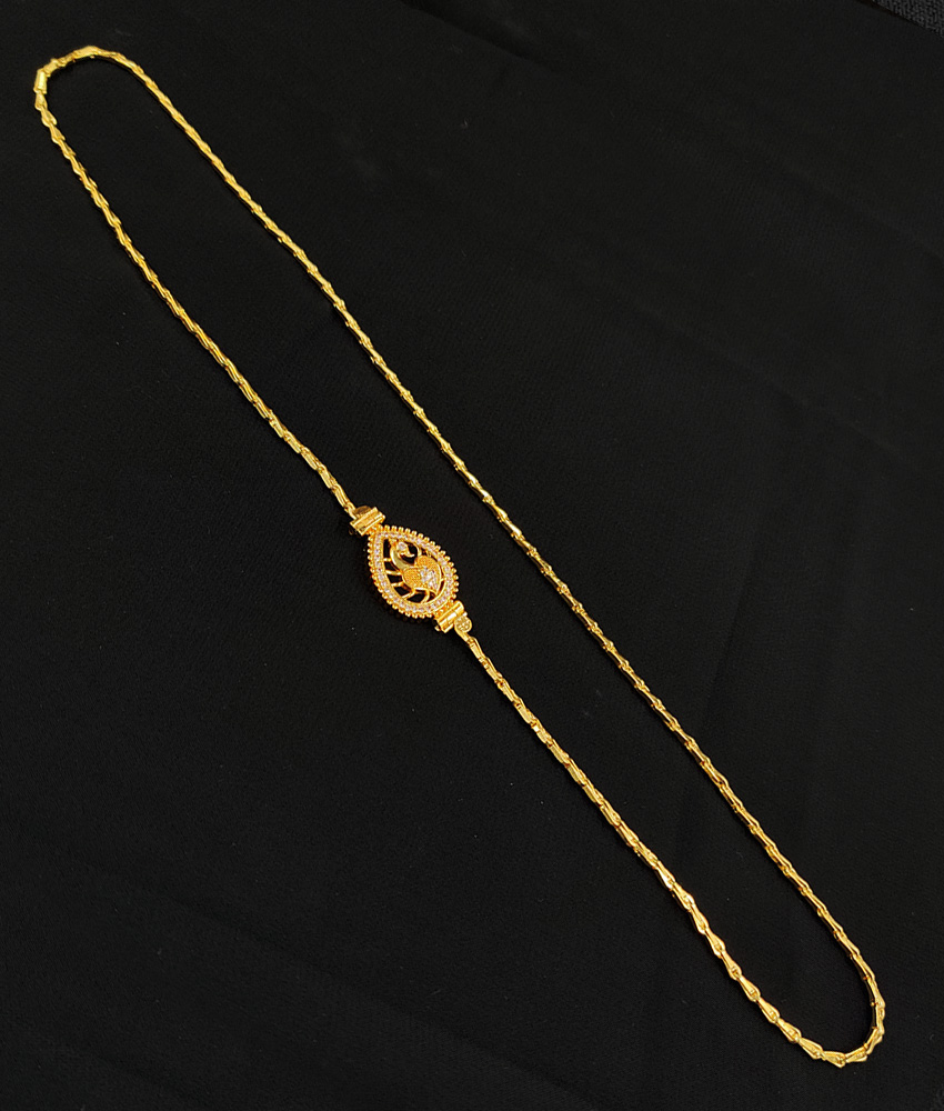 White Stone Single Side Pendant Gold Mugappu Design Wheat Chain MCH118