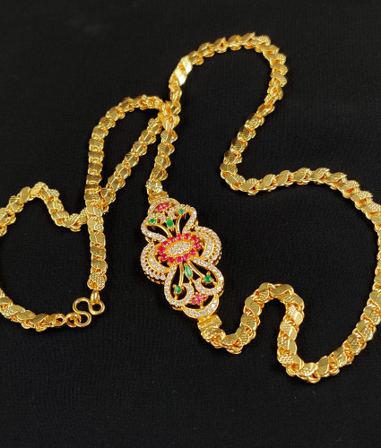 Grand Side Pendant Stone Mugappu Chain